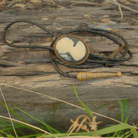 195 1940’s Cameo Bolo Tie - “Midnight Heirloom”