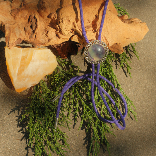 116 Rainbow Fluorite Bolo Tie - “Comet Skies”