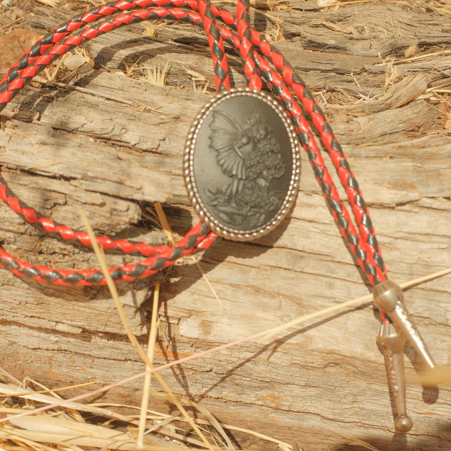 376 1940's Cameo Bolo Tie - "Midnight Fable"