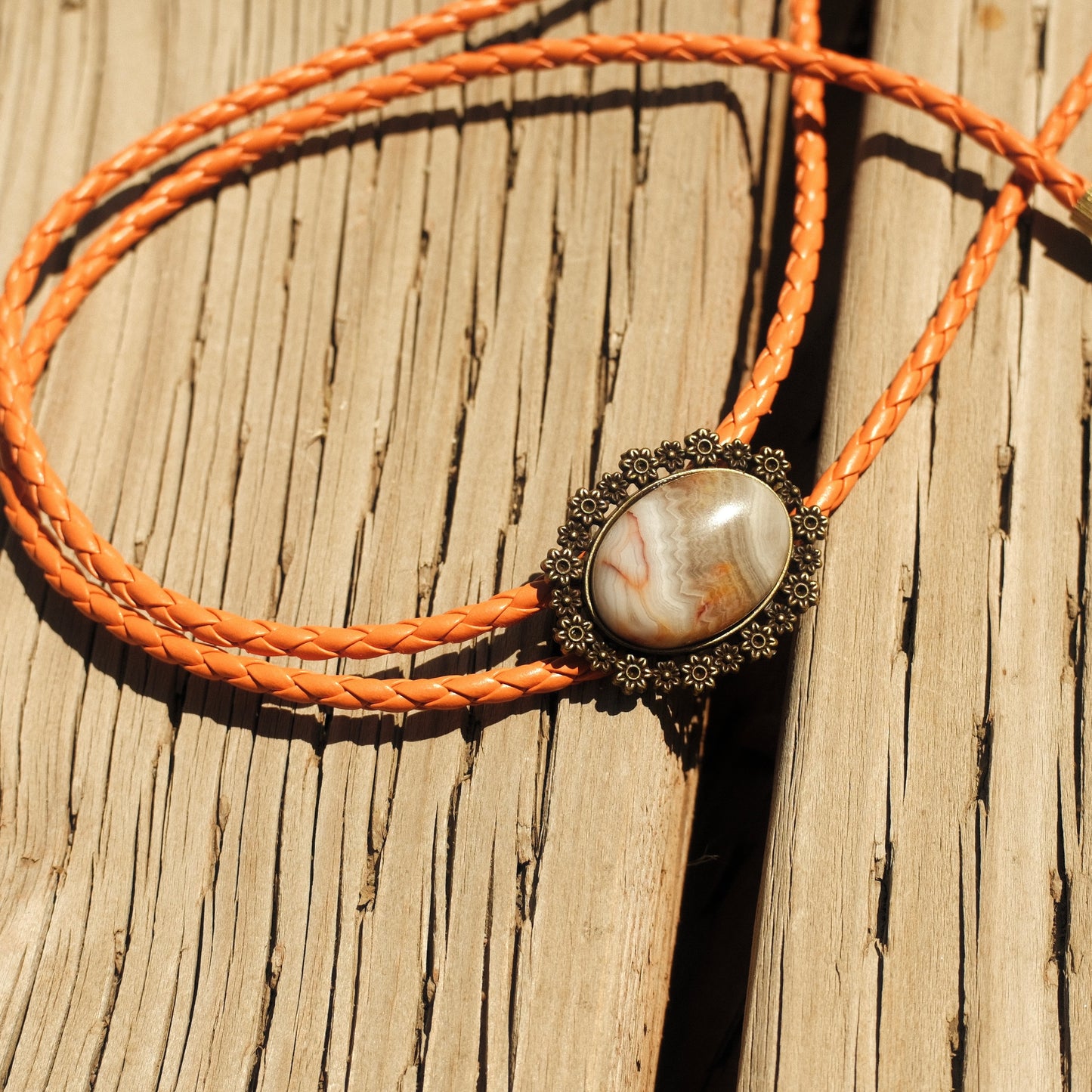 21 Crazy Lace Agate Bolo Tie - “Cinder Bloom”