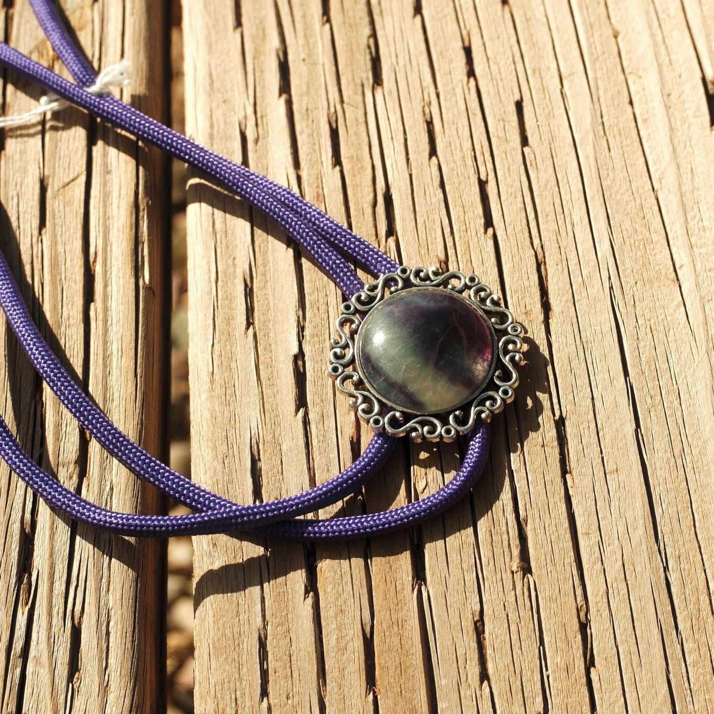 116 Rainbow Fluorite Bolo Tie - “Comet Skies”