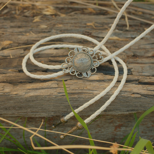 197 Black Lace Agate Bolo Tie - “Lunar Vein”