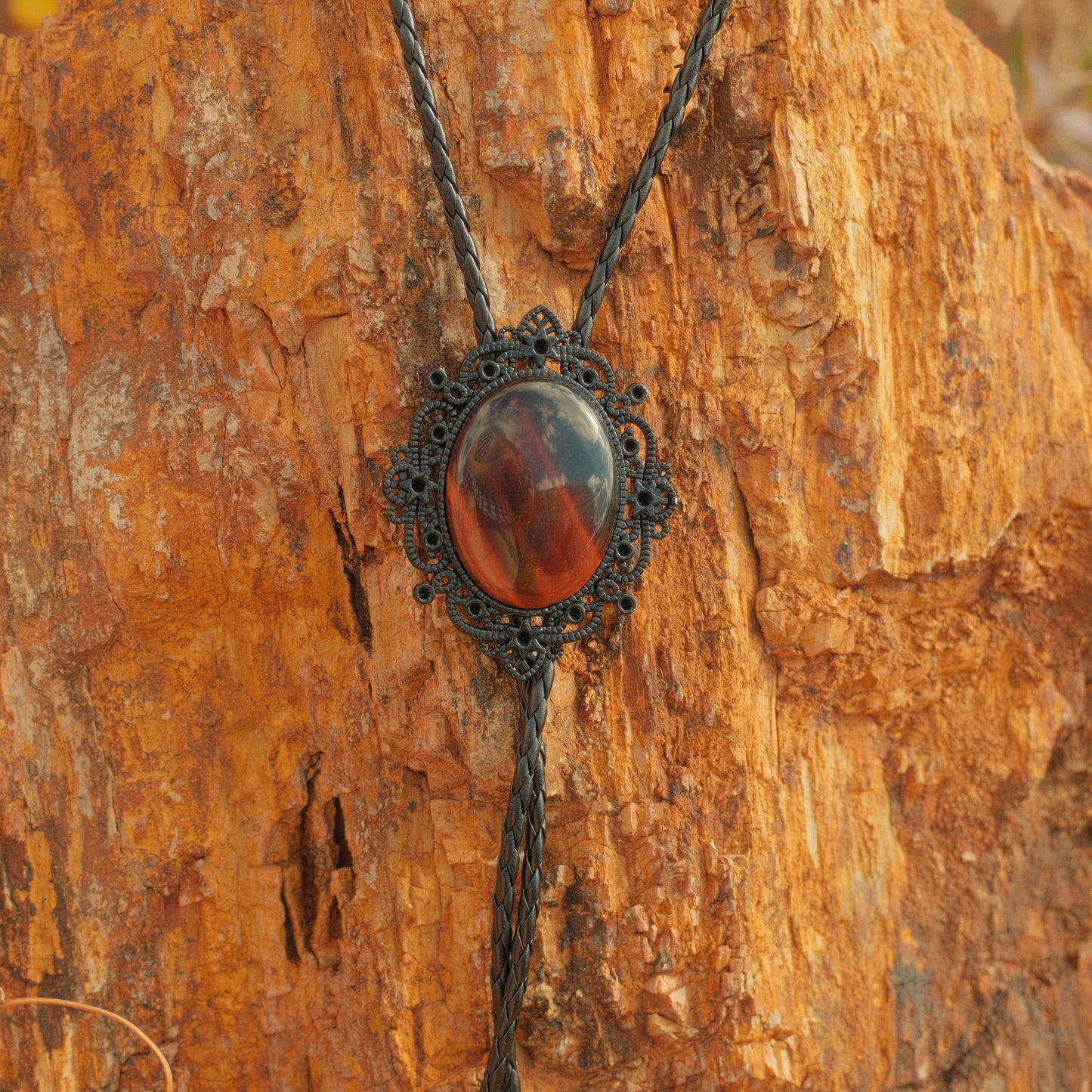 216 Tiger’s Eye Bolo Tie - “Midnight Claw”