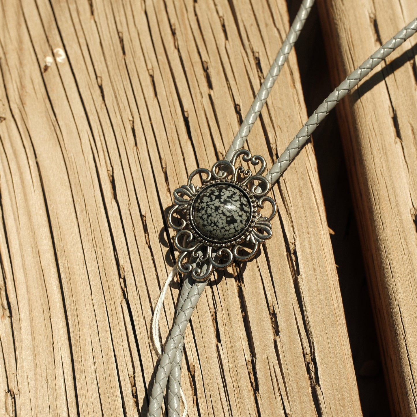 115 Snowflake Obsidian Bolo Tie - “Ghost Range”
