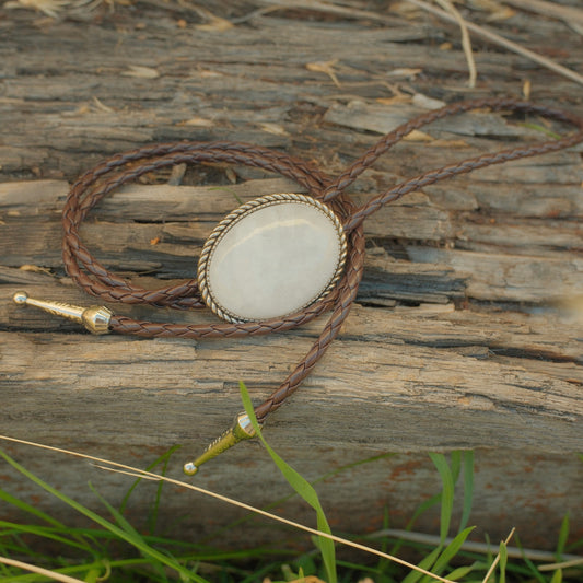 191 White Quartz Bolo Tie - “Harvest Moon”