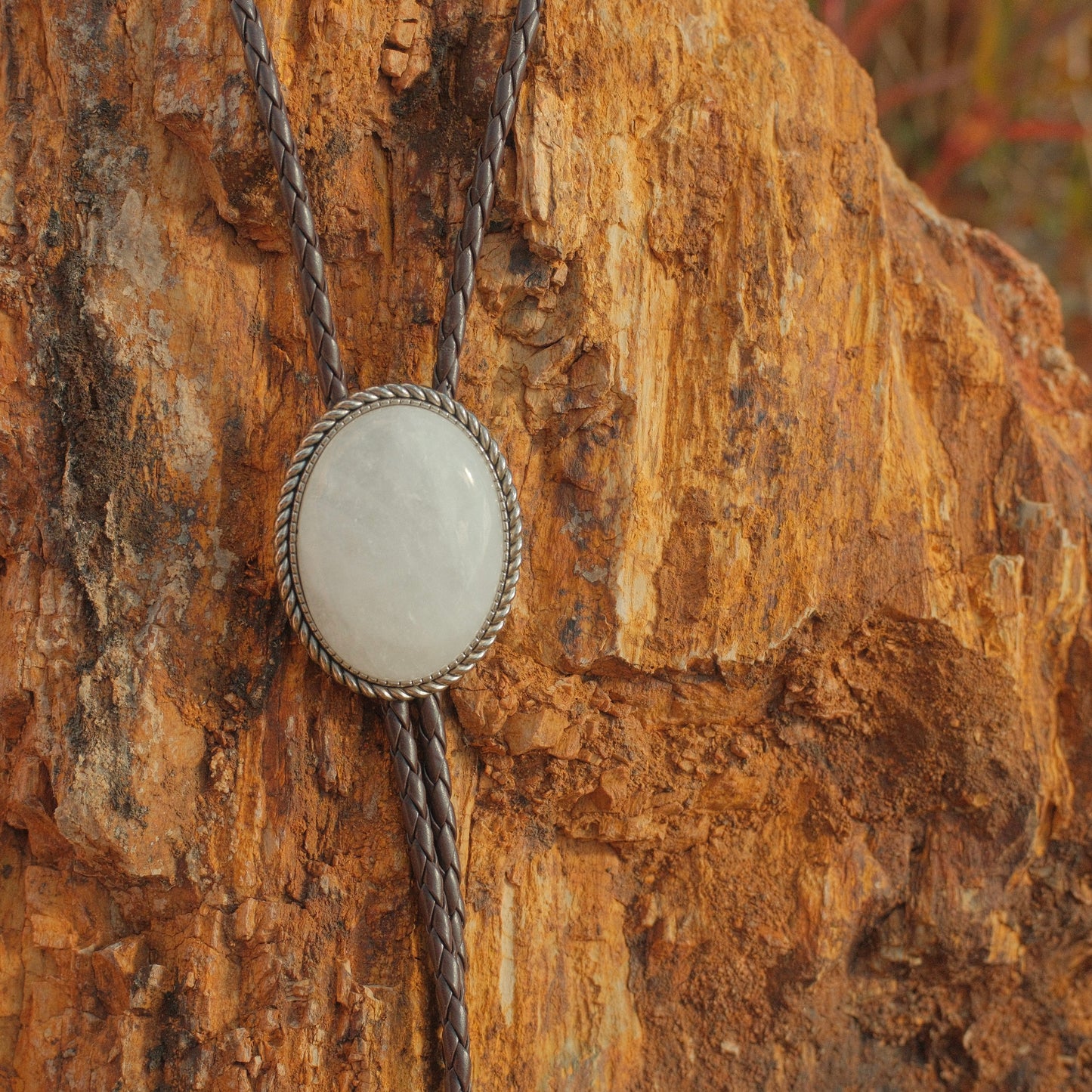 191 White Quartz Bolo Tie - “Harvest Moon”