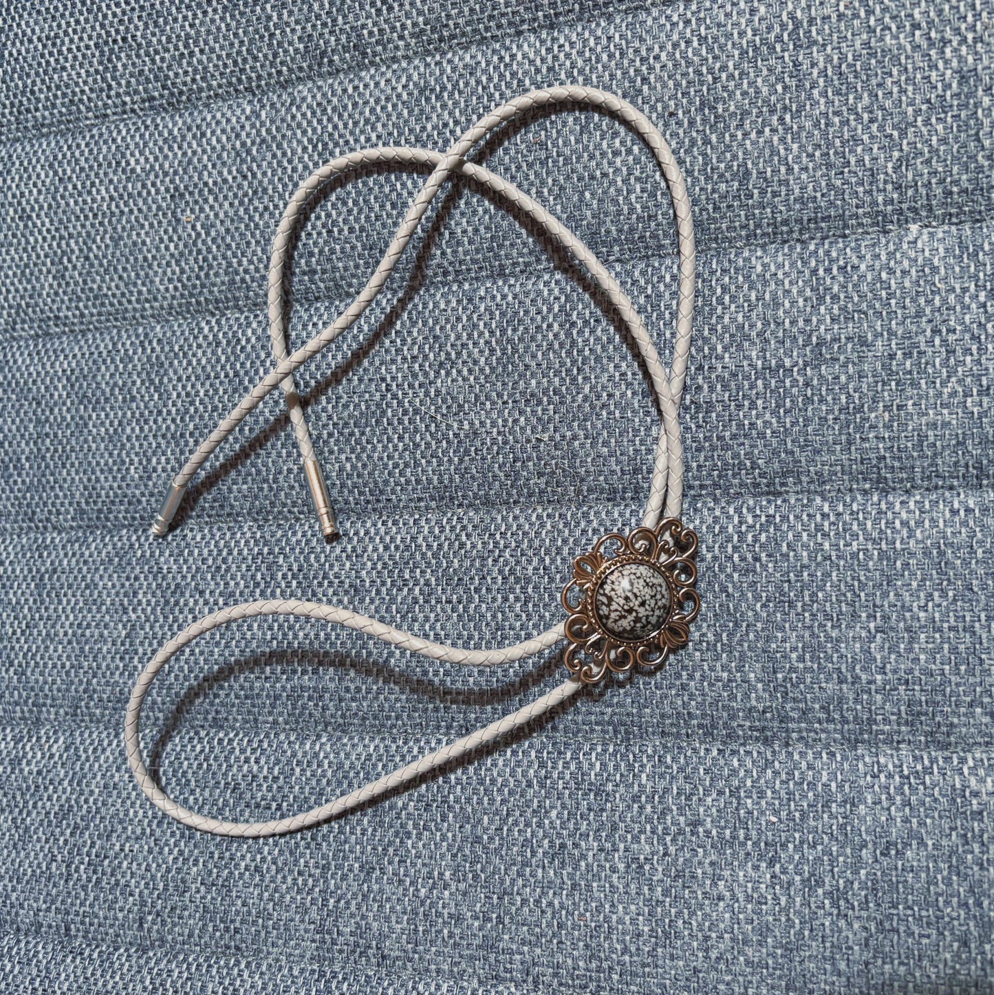 115 Snowflake Obsidian Bolo Tie - “Ghost Range”