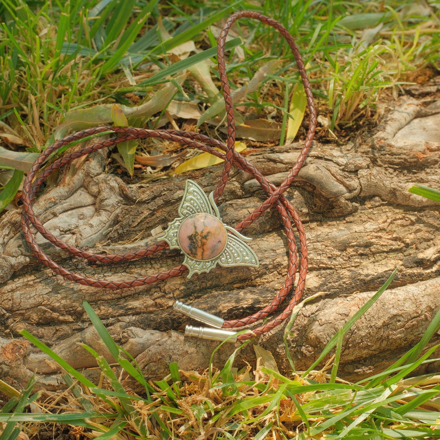 418 Matrix Rhodonite Bolo Tie - “Prairie Butterfly”
