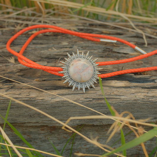 199 Crazy Lace Agate Bolo Tie - “Solar Flare”