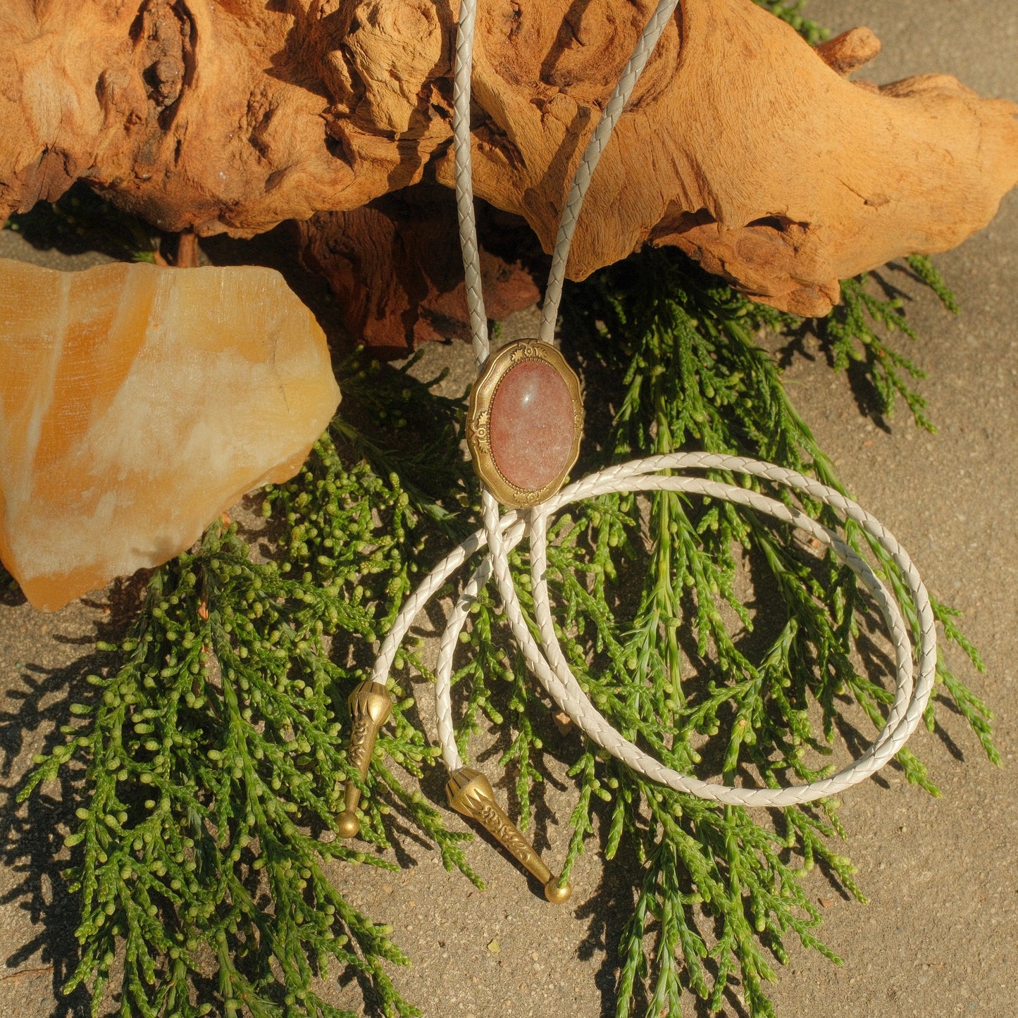 158 Rose Quartz Bolo Tie - “Soft Iron”