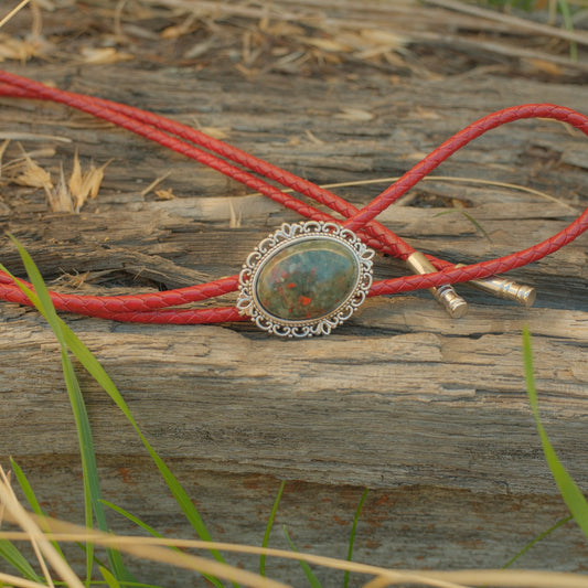 165 Dragon Blood Jasper Bolo Tie - “Blood Vein”