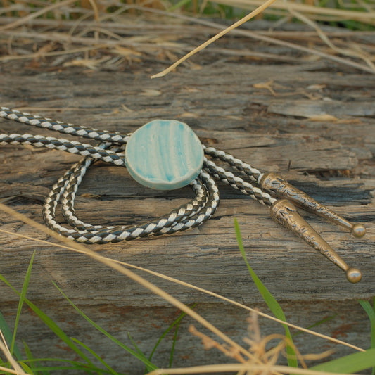 131 Hand-thrown Ceramic Bolo Tie - “Cowgirl Blues”