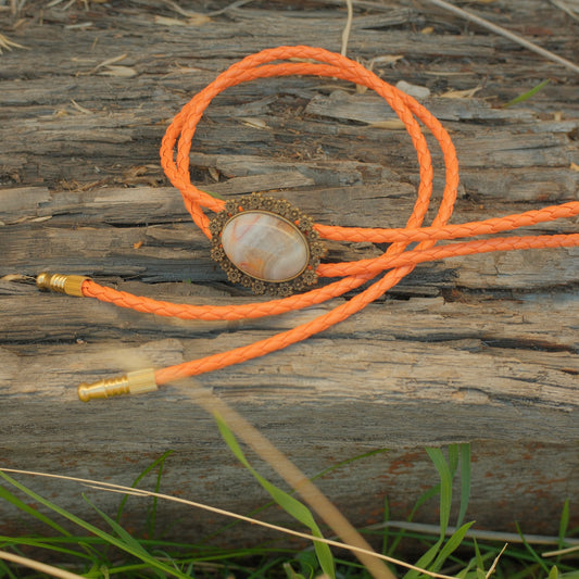 21 Crazy Lace Agate Bolo Tie - “Cinder Bloom”