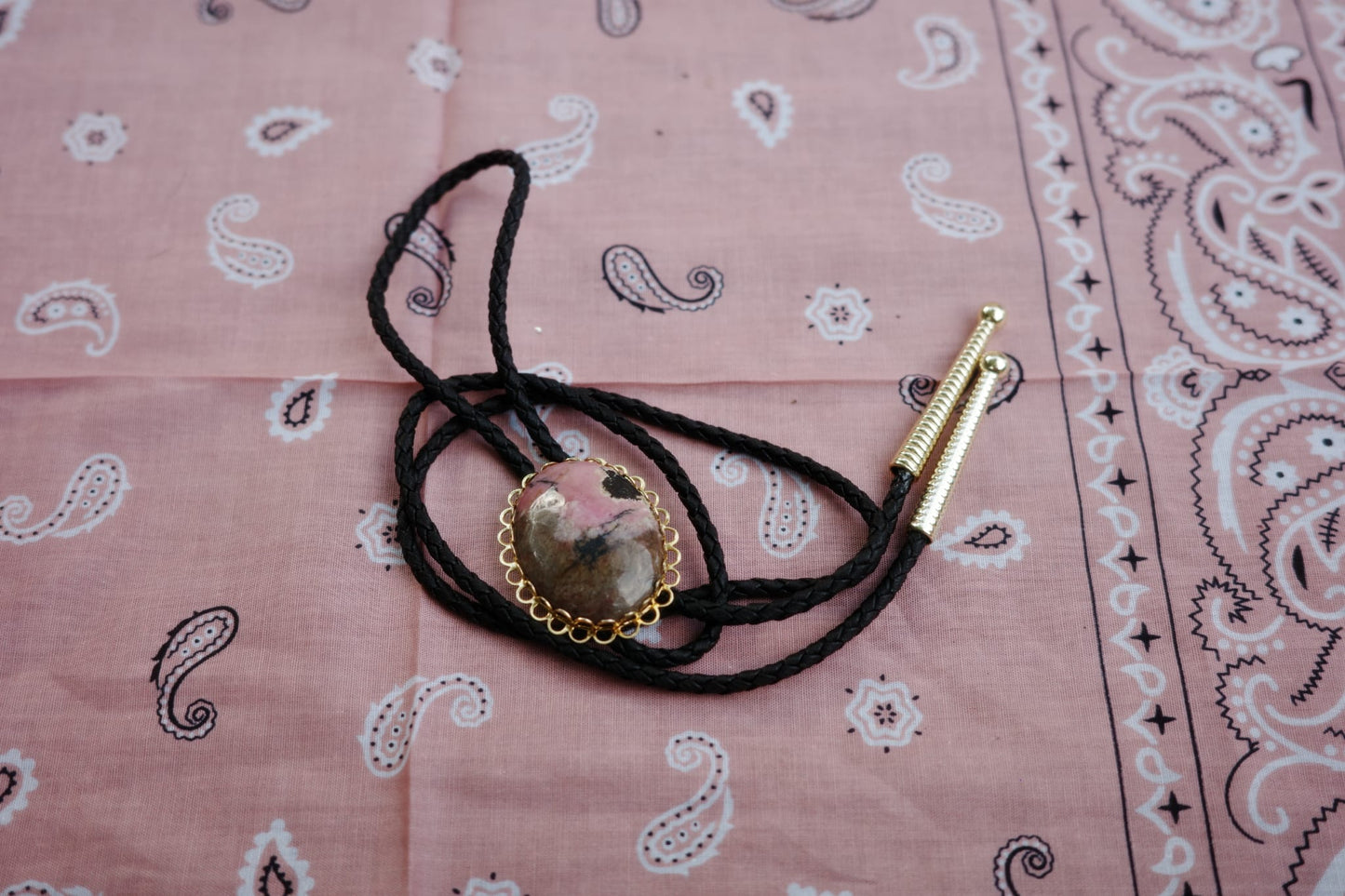 69 Matrix Rhodonite Bolo Tie - “Pistol Rose”