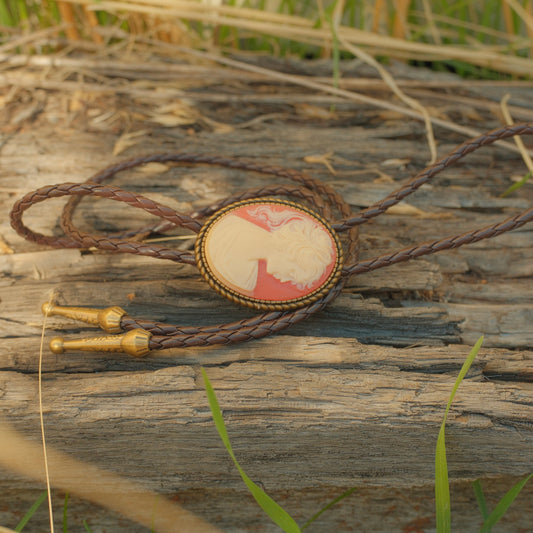 187 1940’s Cameo Bolo Tie - “Saloon Rosa”