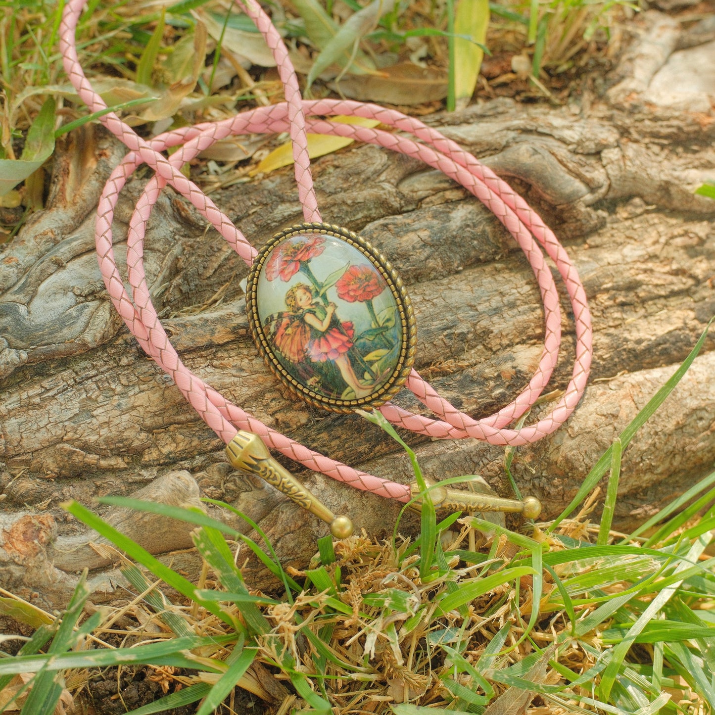 423 Glass Fairy Cabochon Bolo Tie - “Fairy Ring Fling”