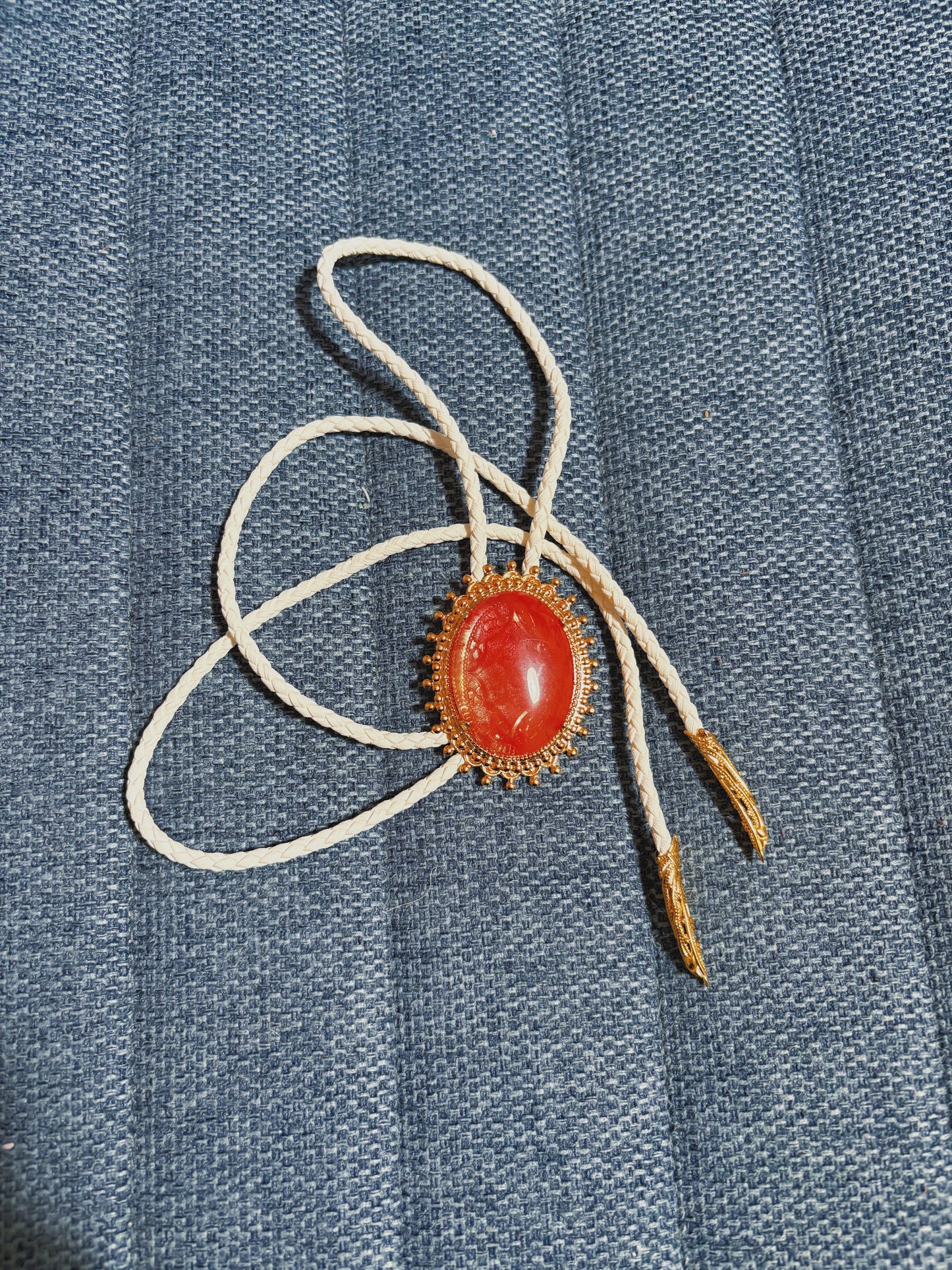 103 Orange Aventurine Bolo Tie - “Coyote Gaze”
