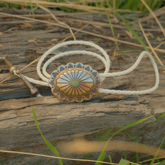 176 Green Fluorite Bolo Tie - “Verdant Cross”