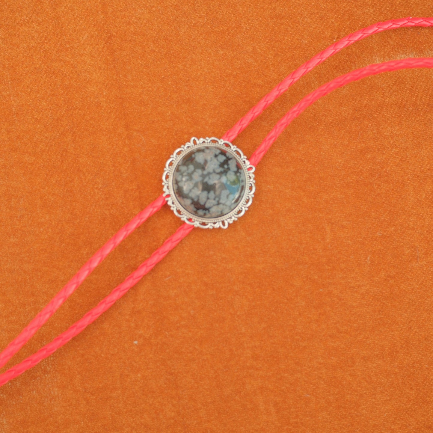 344 Snowflake Obsidian Bolo Tie - “Dust on the Dashboard”