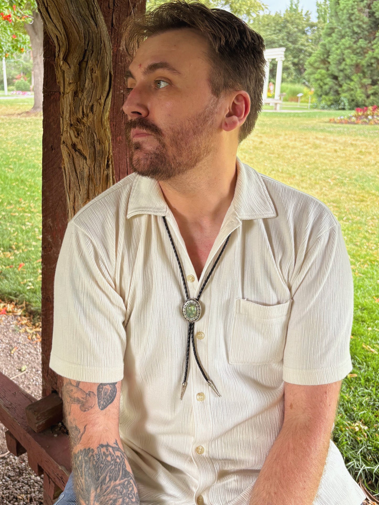 Green Fluorite Bolo Tie - “Tombstone Gentleman”