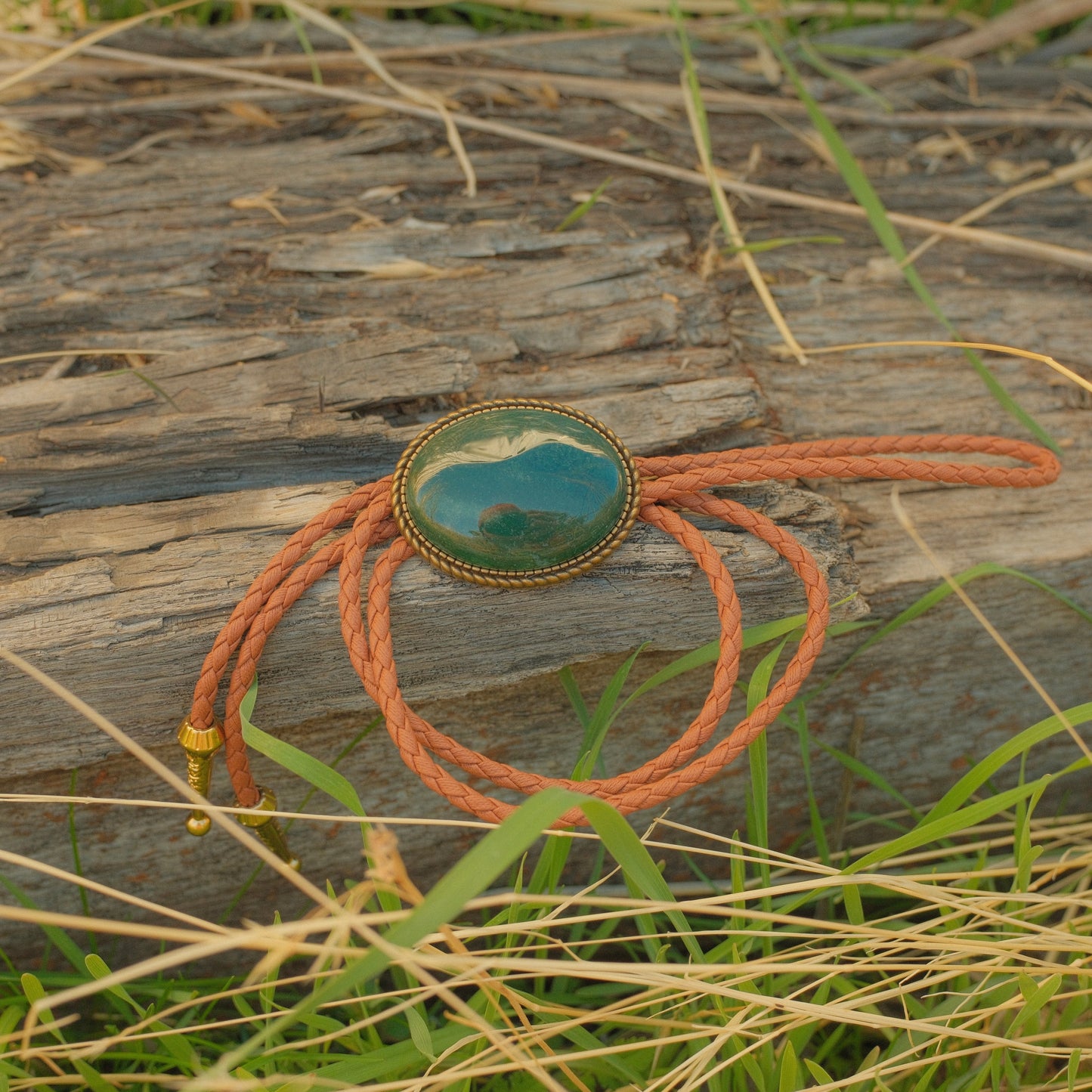 183 Green Fluorite Bolo Tie - “Juniper Vein”