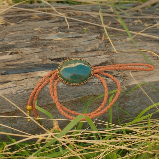 183 Green Fluorite Bolo Tie - “Juniper Vein”