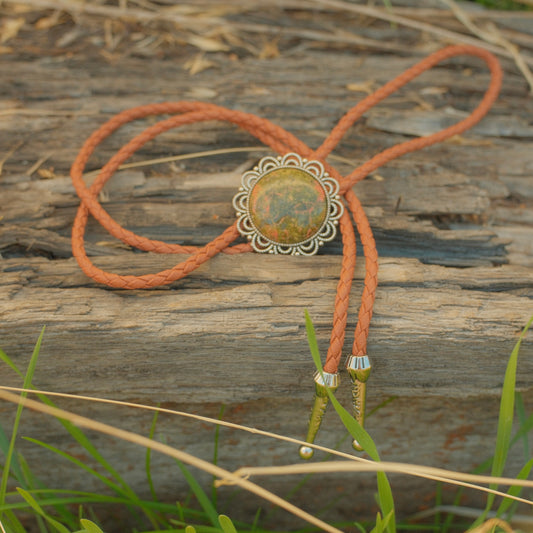 184 Unakite Bolo Tie - “Desert Chapel”