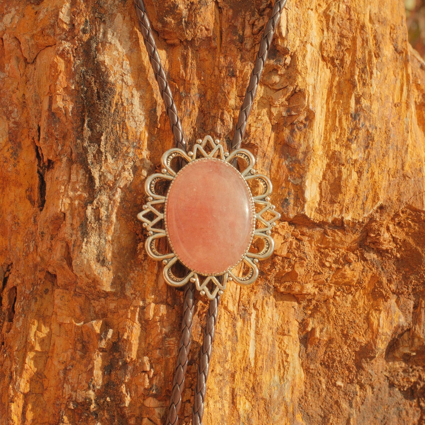 225 Strawberry Quartz Bolo Tie - “Sweet Static”