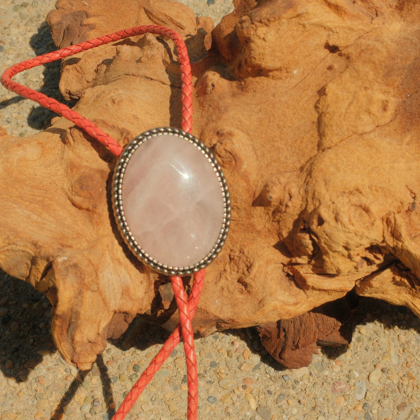 309 Rose Quartz Bolo Tie - “Moon Milk”