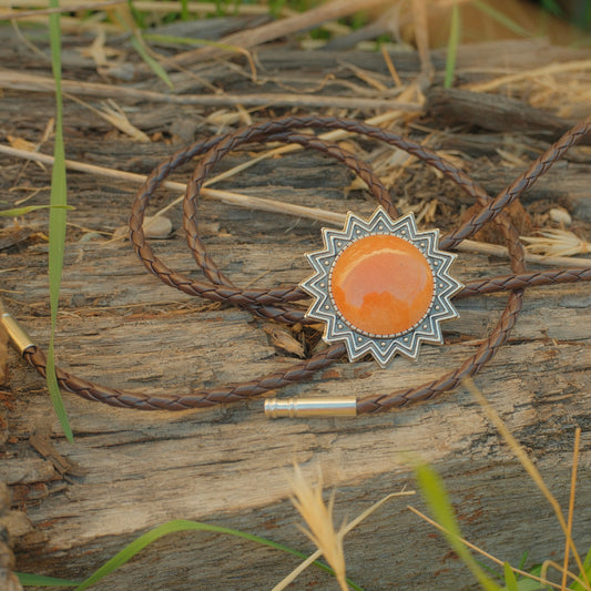186 Orange Calcite Bolo Tie - “Sunveil”