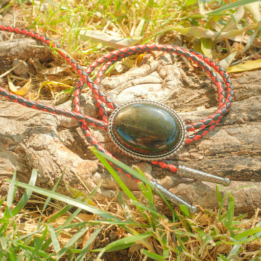 452 Golden Obsidian Bolo Tie - “Ashes & Spurs”