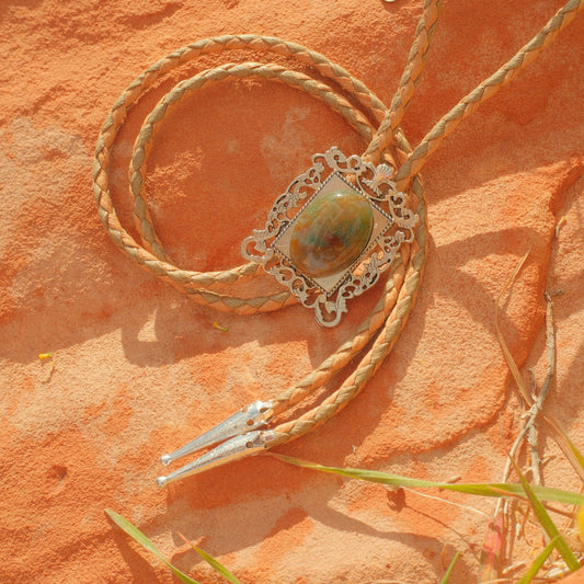229 Moss Agate Bolo Tie - “Field Frame”