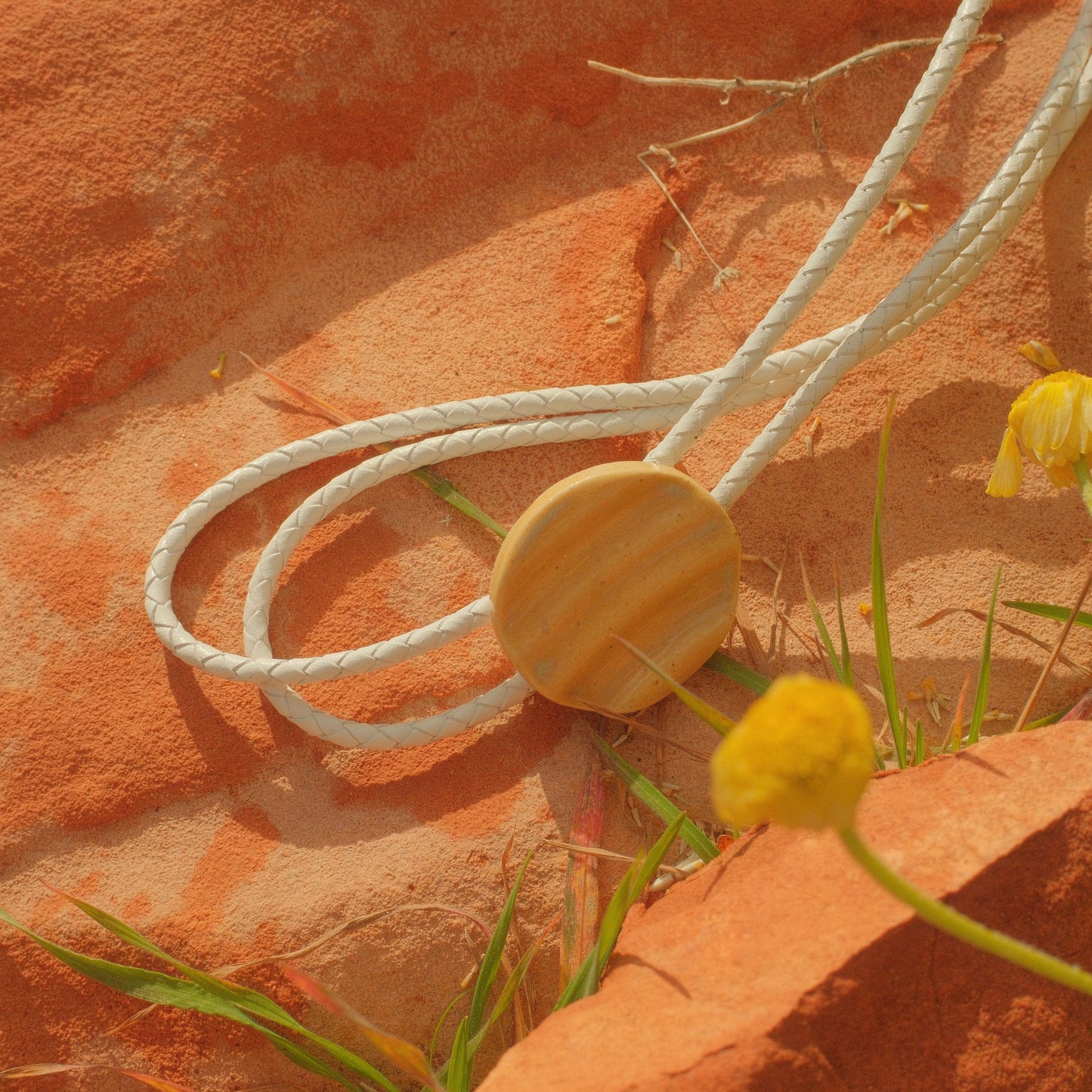 218 Hand-thrown Ceramic Bolo Tie - “Sun Token”