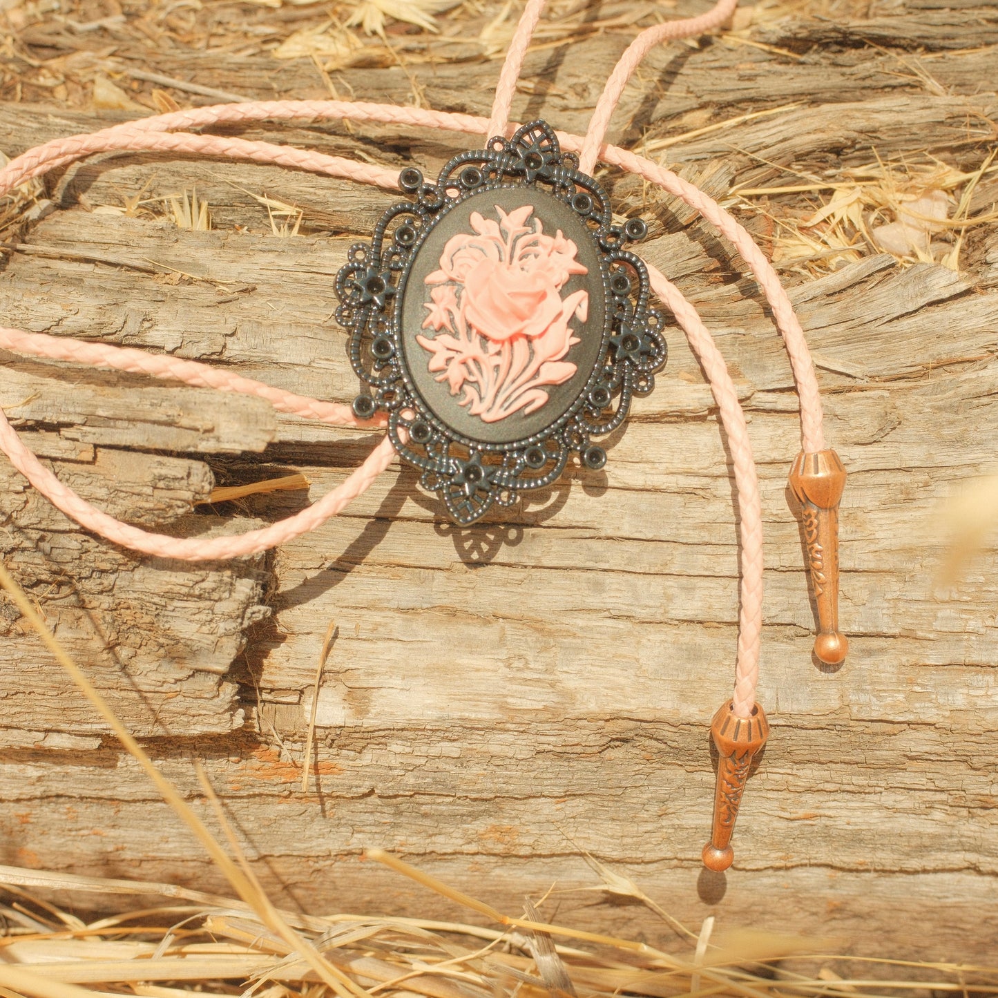 391 1940’s Rose Cameo Bolo Tie - “Velvet Thorns”