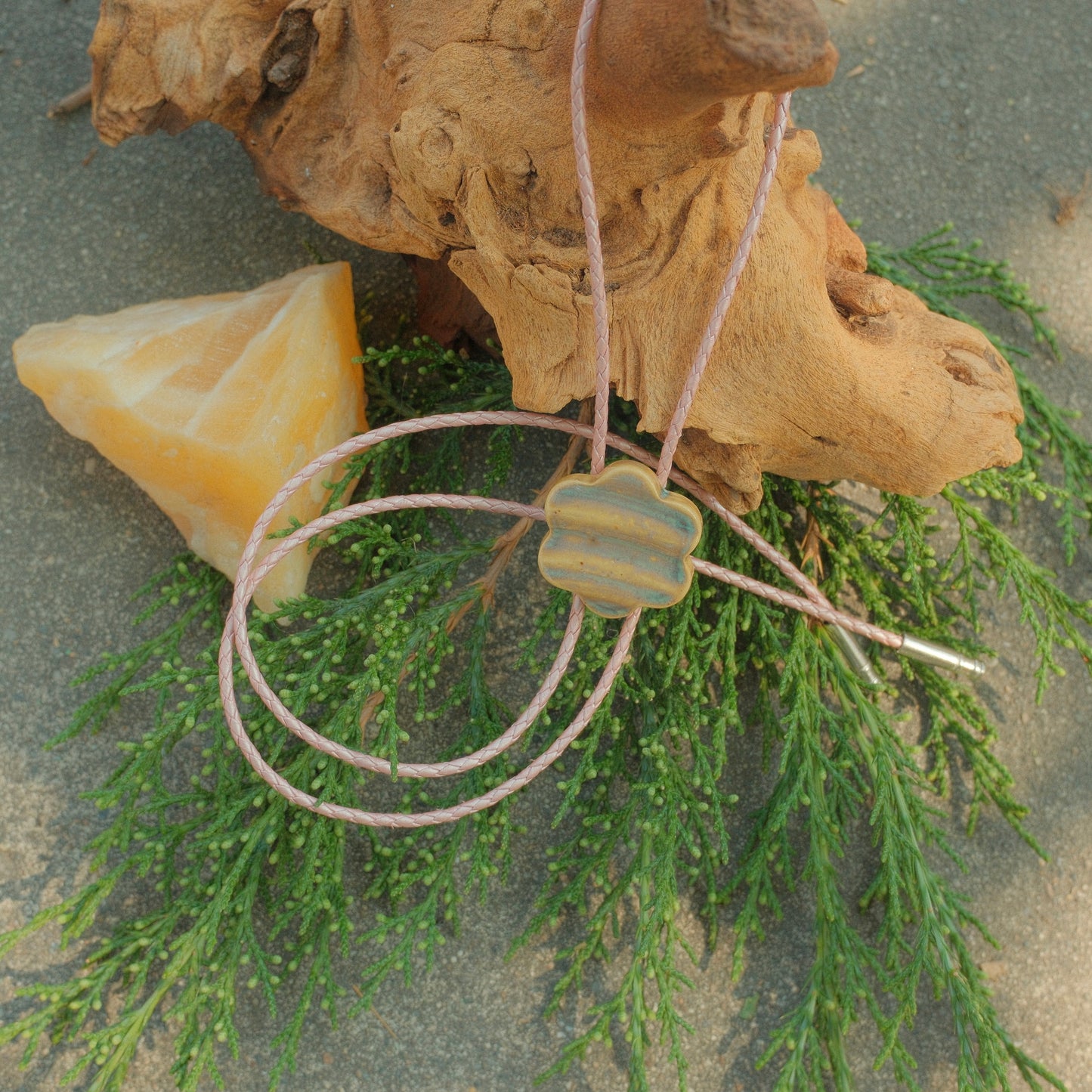 129 Hand-thrown Ceramic Bolo Tie - “Ocotillo Bloom”