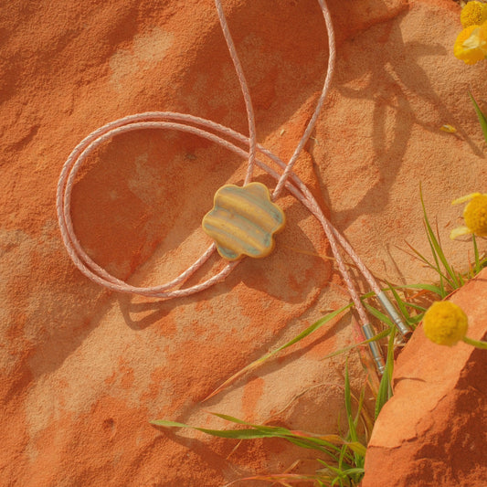 129 Hand-thrown Ceramic Bolo Tie - “Ocotillo Bloom”