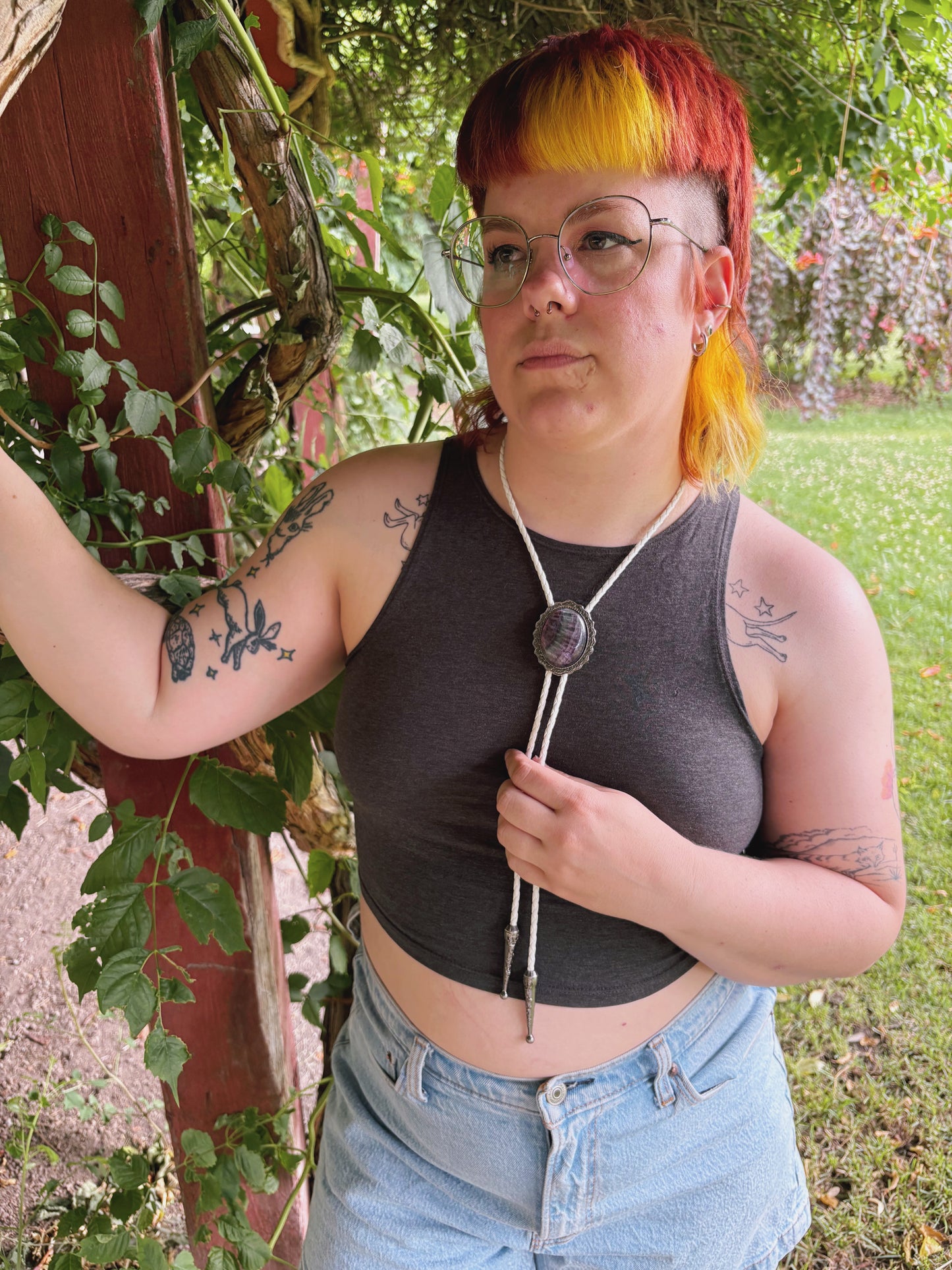 Rainbow Fluorite Bolo Tie - “Cactus Blooms”