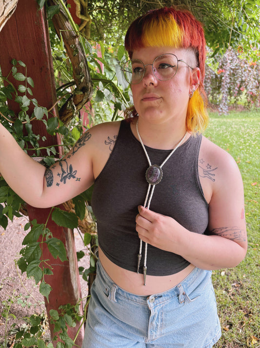 Rainbow Fluorite Bolo Tie - “Cactus Blooms”