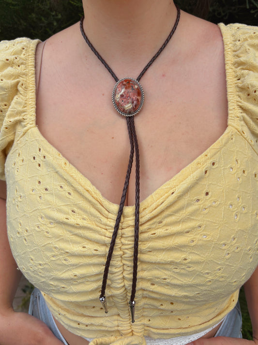 Crazy Lace Agate Bolo Tie - “Slow Burn”