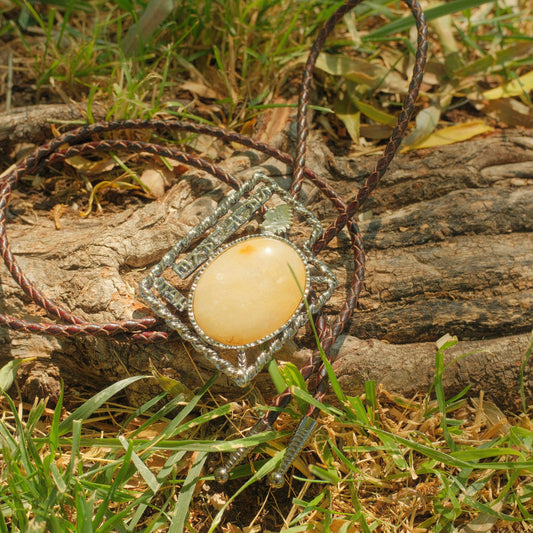 436 Yellow Calcite Bolo Tie - “Honeyed Canyon”
