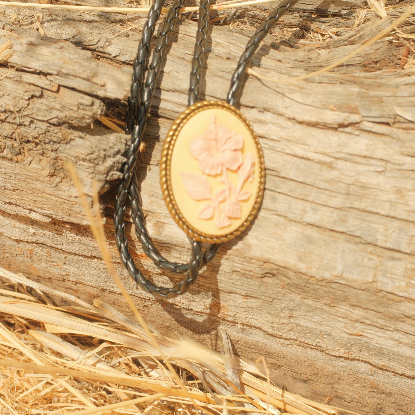 381 1940’s Cameo Bolo Tie - “Pink Painted Tropics”
