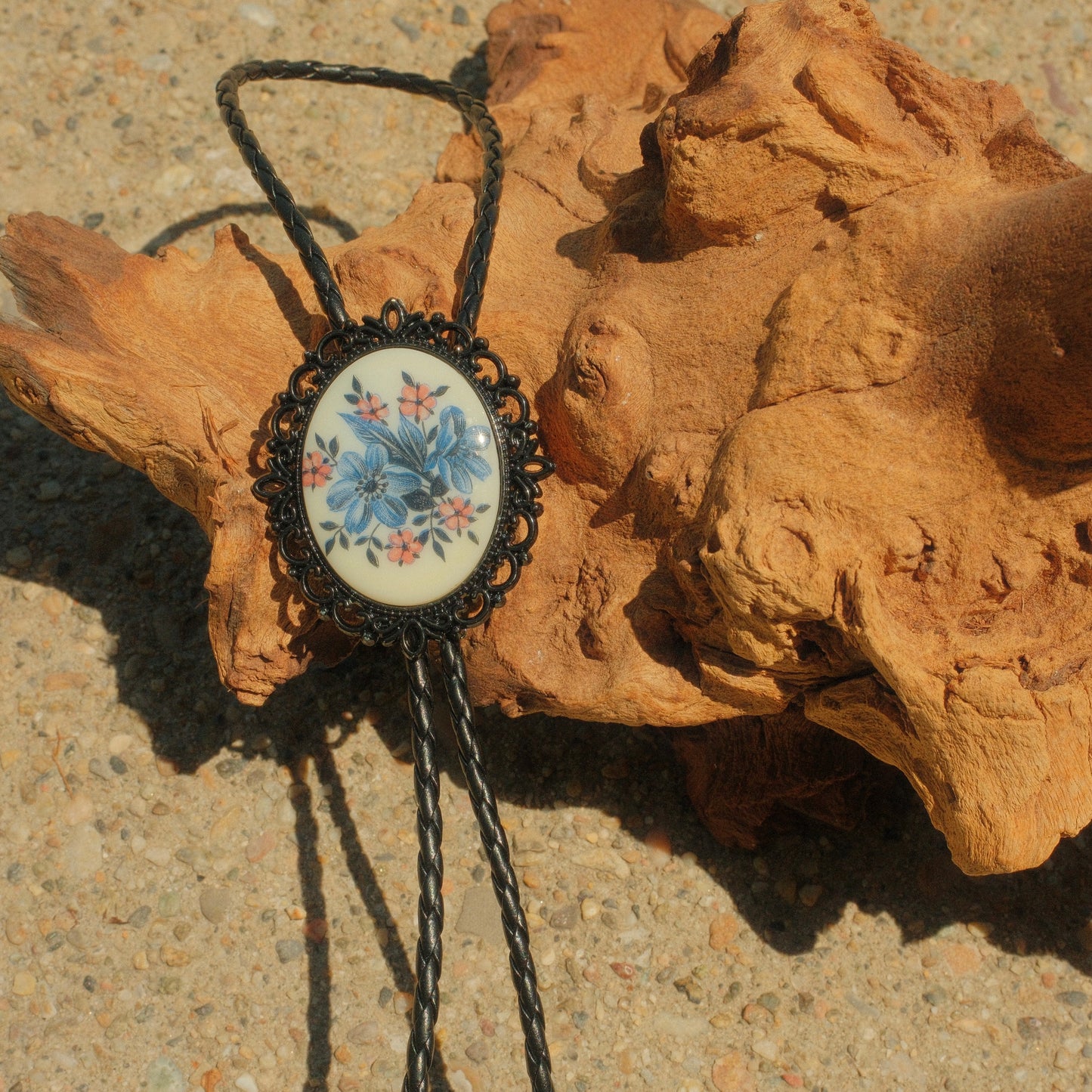 253 Vintage Flowers Cabochon Bolo Tie - “Moonlit Rodeo”