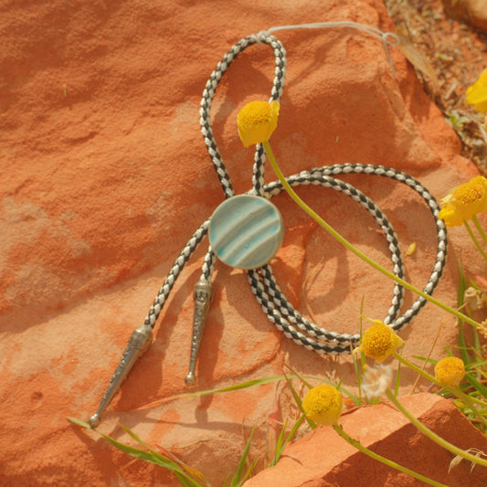 131 Hand-thrown Ceramic Bolo Tie - “Cowgirl Blues”