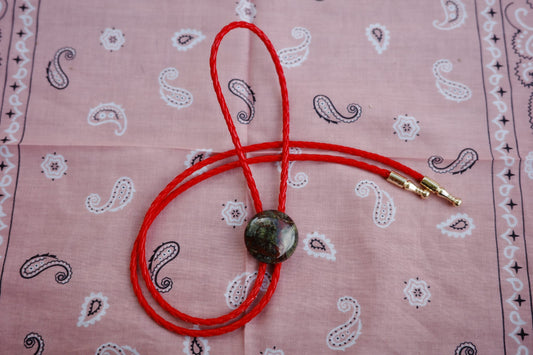 77 Dragon Blood Jasper Bolo Tie - “Blood Trail”