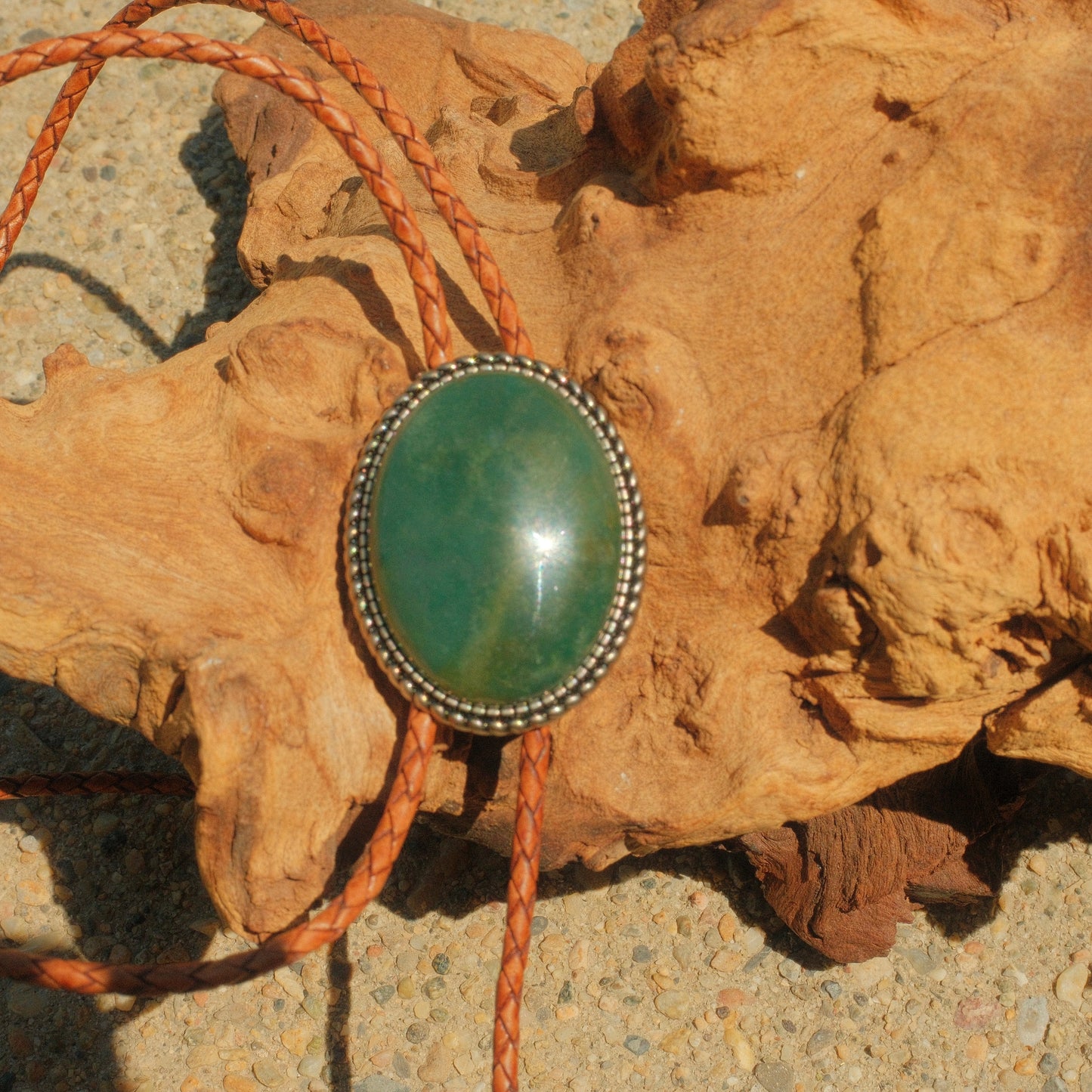 308 Green Fluorite Bolo Tie -“Rhinestone Coyote”