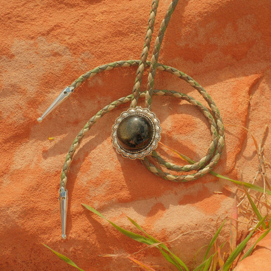 180 Golden Obsidian Bolo Tie - “Shadow Lands”