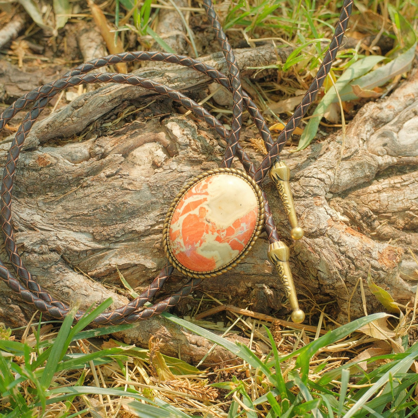 416 Red Brecciated Jasper Bolo Tie - “Badlands Heart”