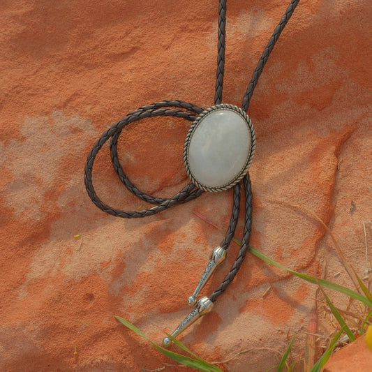 191 White Quartz Bolo Tie - “Harvest Moon”