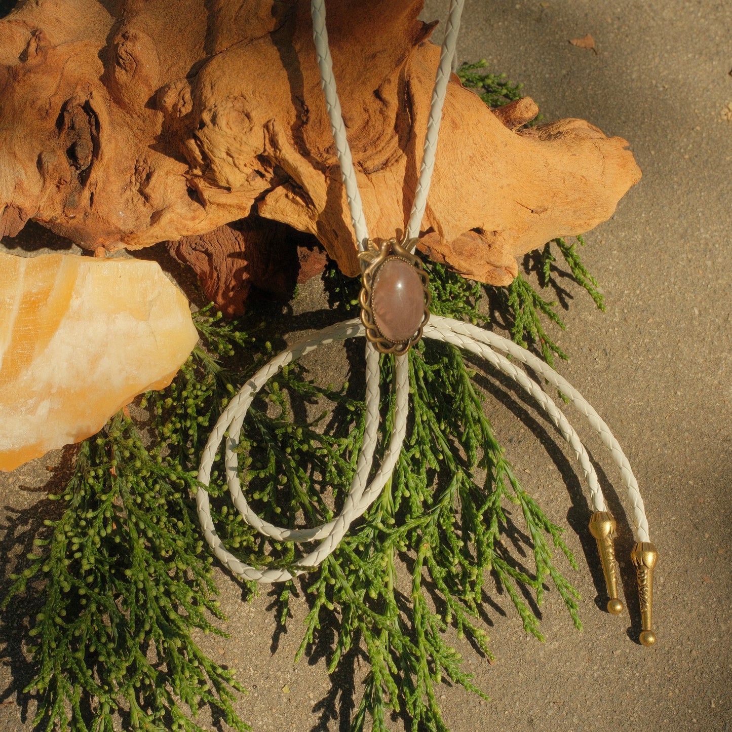 67 Rose Quartz Bolo Tie - “Rose Spurs”