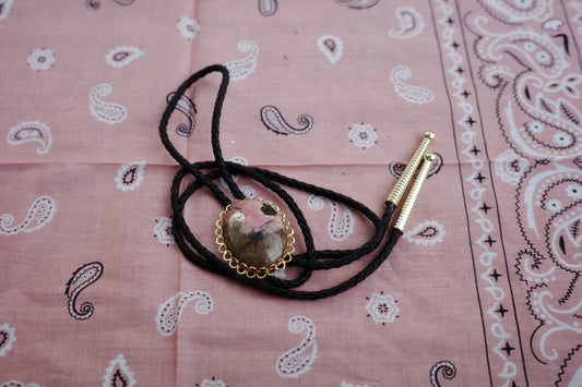 69 Matrix Rhodonite Bolo Tie - “Pistol Rose”